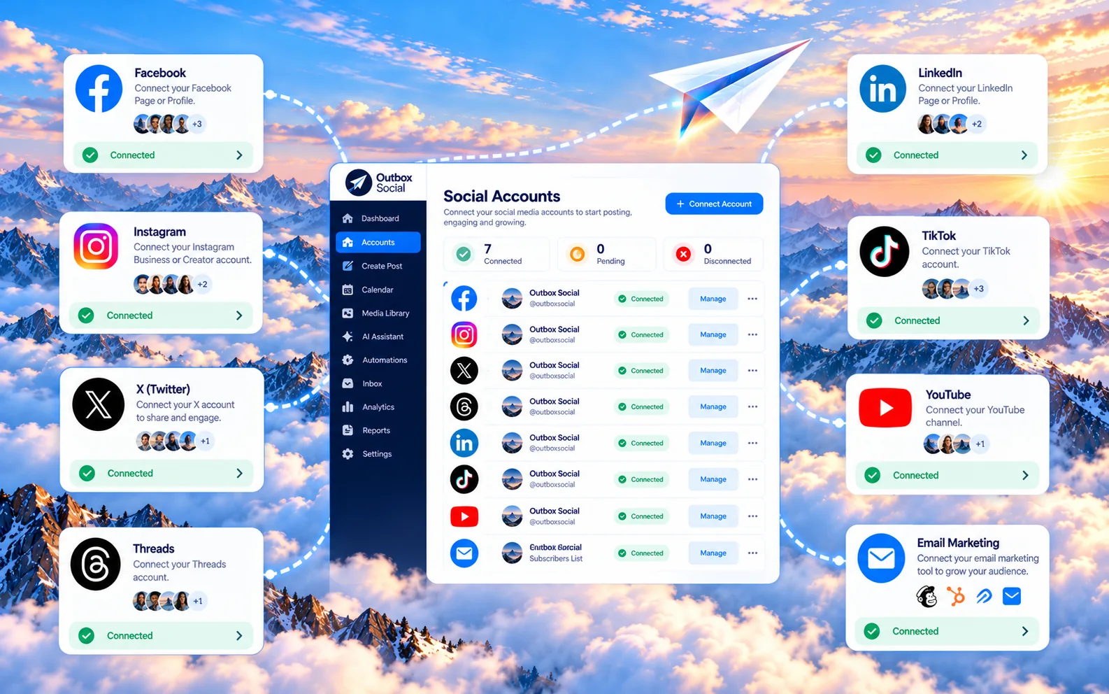 Illustrative social account connection workspace
